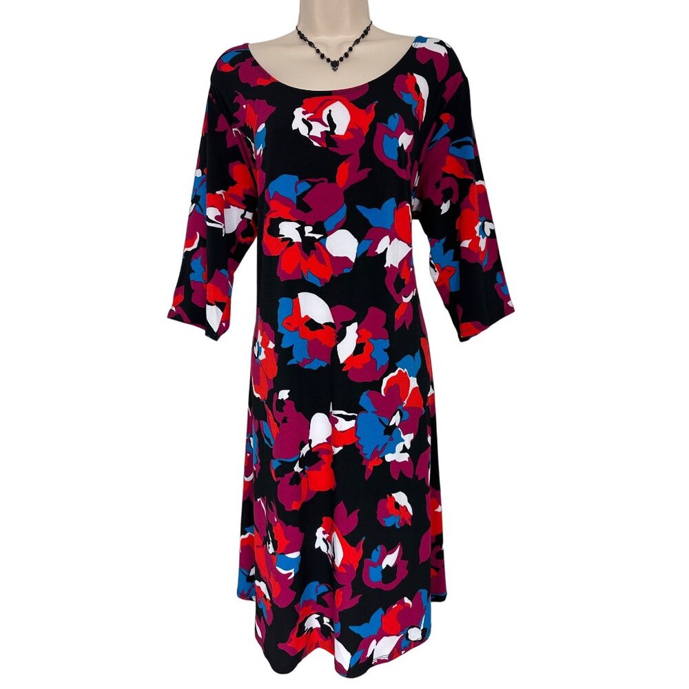 Roz & Ali Vibrant Floral Print Scoop Neck Shift Dress Size XL All-Season Office